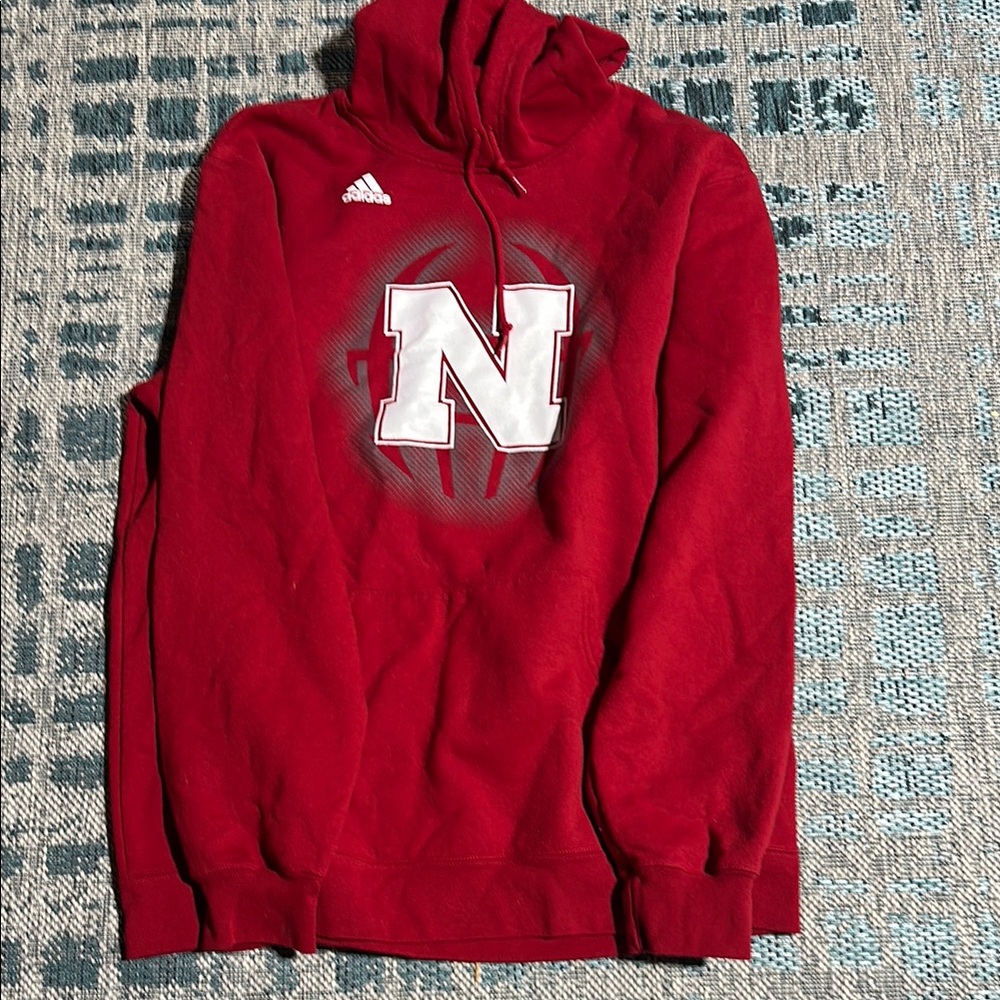 Adidas Red Sweatshirt Hoodie with Nebraska Logo